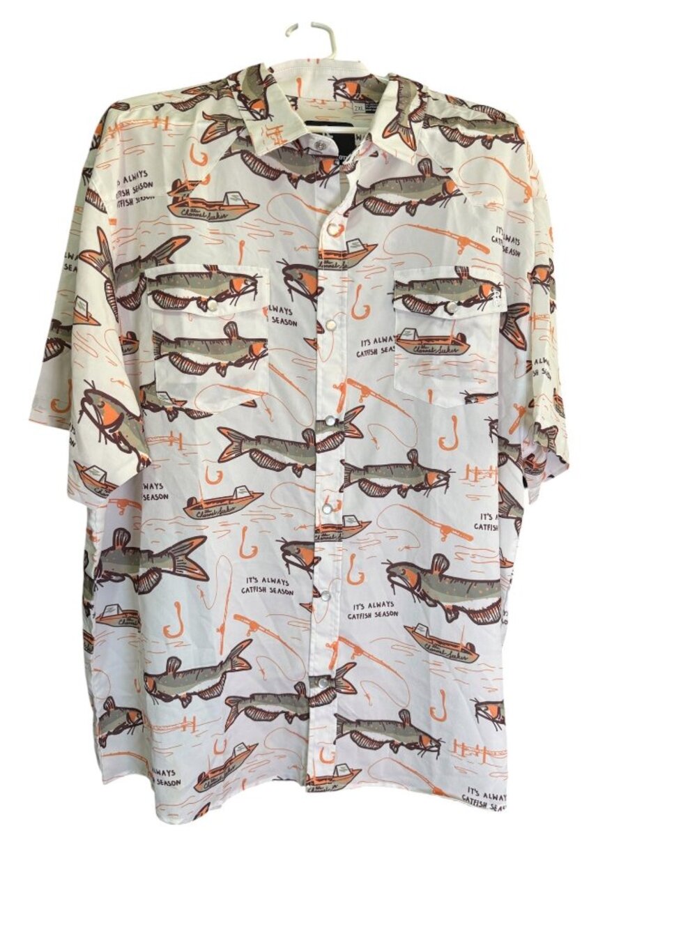 Raised By Coyotes Mens 2XL Fishing Button-Up Shirt "Its Always Catfish Season"